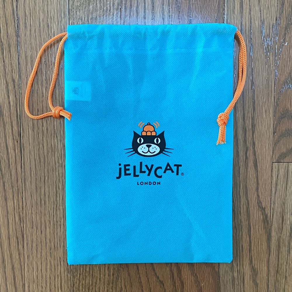 Jellycat Medium Turquoise Drawstring Bag with Orange Cords
